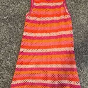 Orange and Red Sleeveless Sundress with Crew Neck